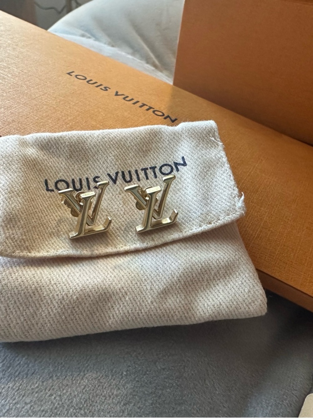 Louis Vuitton Gold LV Monogram Stud Earrings